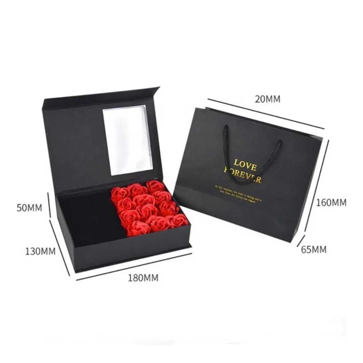 Red Roses Gift Box Set with Necklace - 12 Soap Roses Valentine's Day Gift