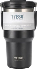 TYESO Thermosfles 600 ml - RVS Drinkfles - Dubbelwandig Geïsoleerd - Houdt Warm & Koud - Lekvrij & Antislip - Thermosbeker voor Onderweg, Sport & Kantoor - Zwart