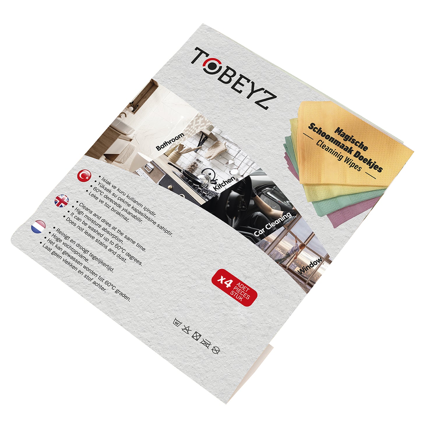 Tobeyz Premium Microfiber Cloths Set - 4-Pack Cleaning Towels 42x70cm