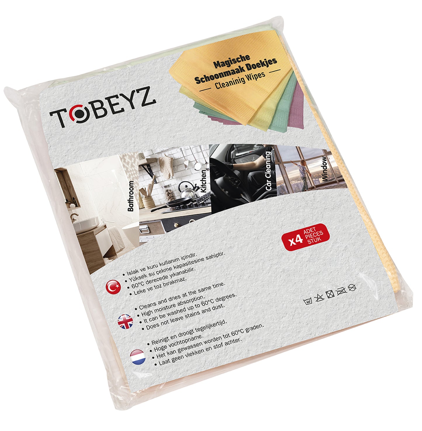 Tobeyz Premium Microfiber Cloths Set - 4-Pack Cleaning Towels 42x70cm