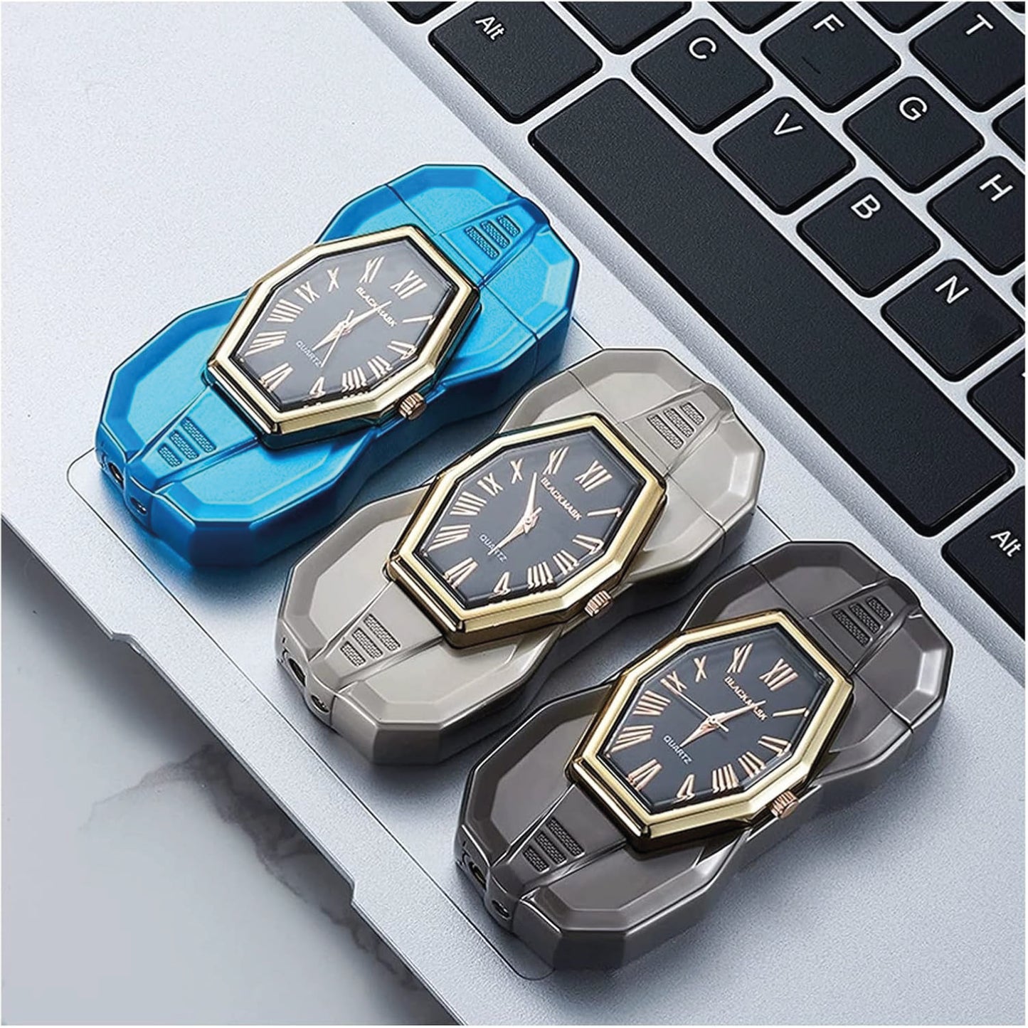 Custom Watch & Butane Lighter Set - Personalized Engraved Set Mixed Colors