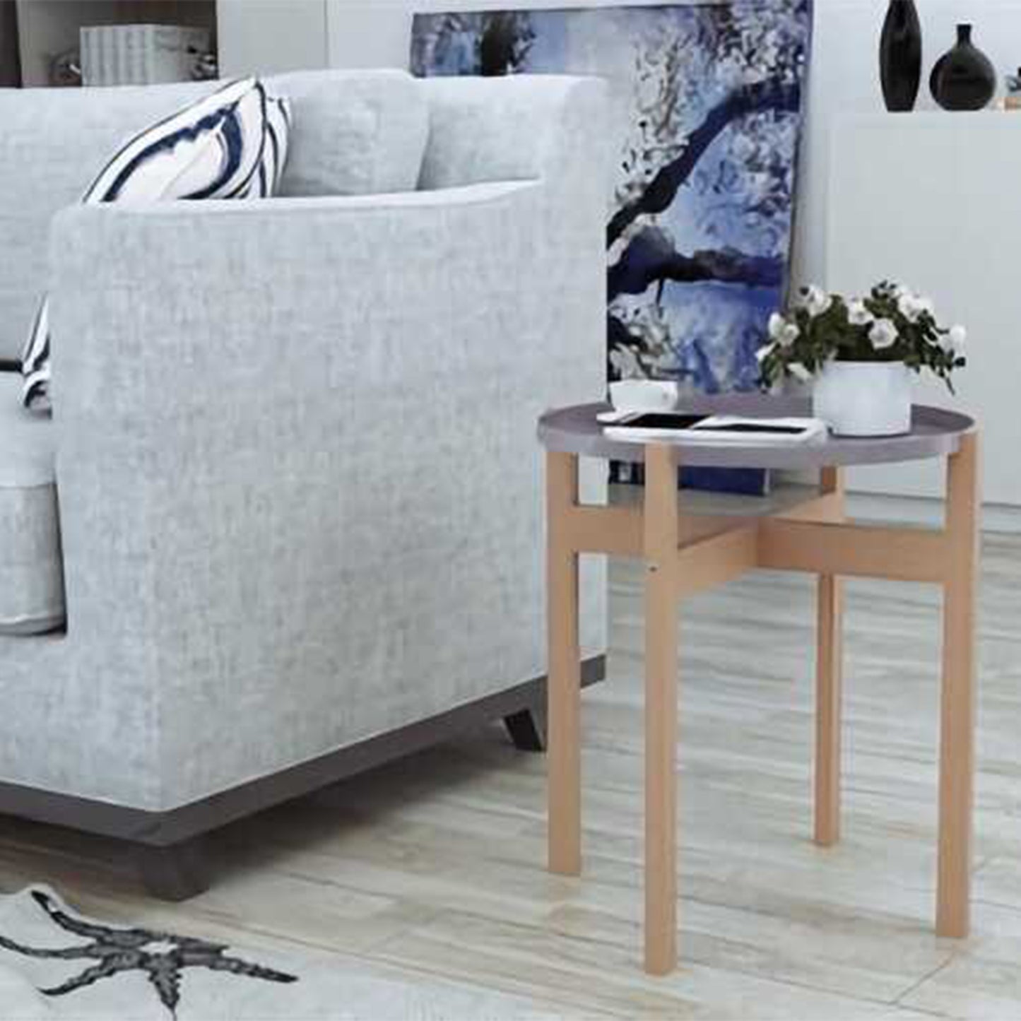 Tobeyz Multi-Function Side Table with Metal Tray - Black Wood 46.5x46.5x52cm