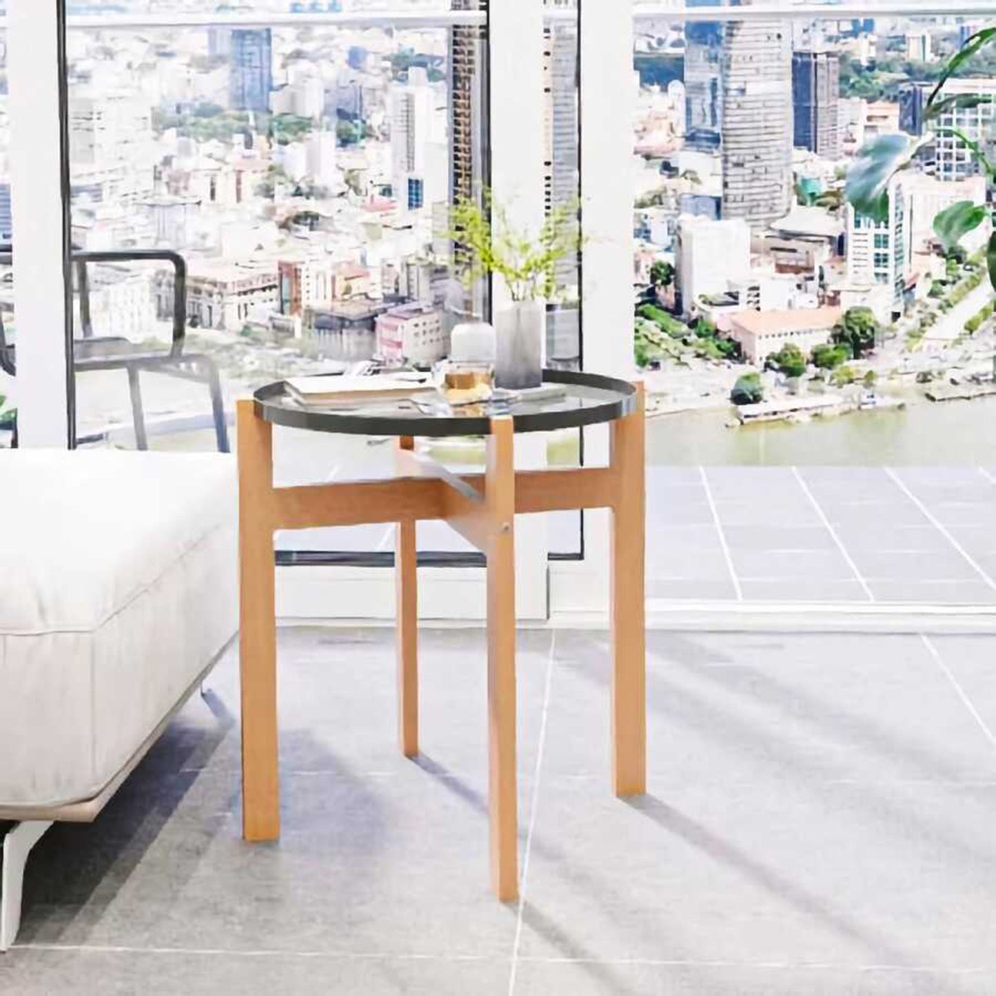 Tobeyz Multi-Function Side Table with Metal Tray - Black Wood 46.5x46.5x52cm