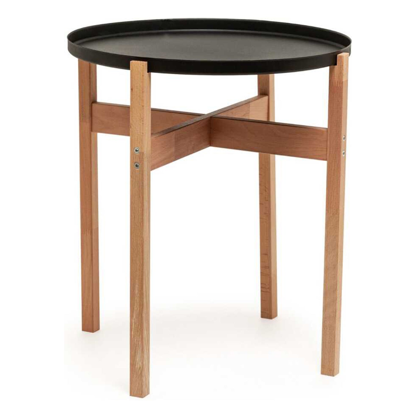 Tobeyz Multi-Function Side Table with Metal Tray - Black Wood 46.5x46.5x52cm