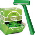 Groene wegwerpscheermesjes van Wilkinson Sword, één los mesje en een open doos met 100 stuks.