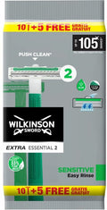 Wilkinson Sword Extra Essential 2 wegwerpscheermesjes, groen met witte details, 10+5 gratis.