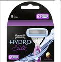 Wilkinson Sword Hydro Silk scheermesjes met 5 bladen in paars-wit. 6 navullingen met shea butter.