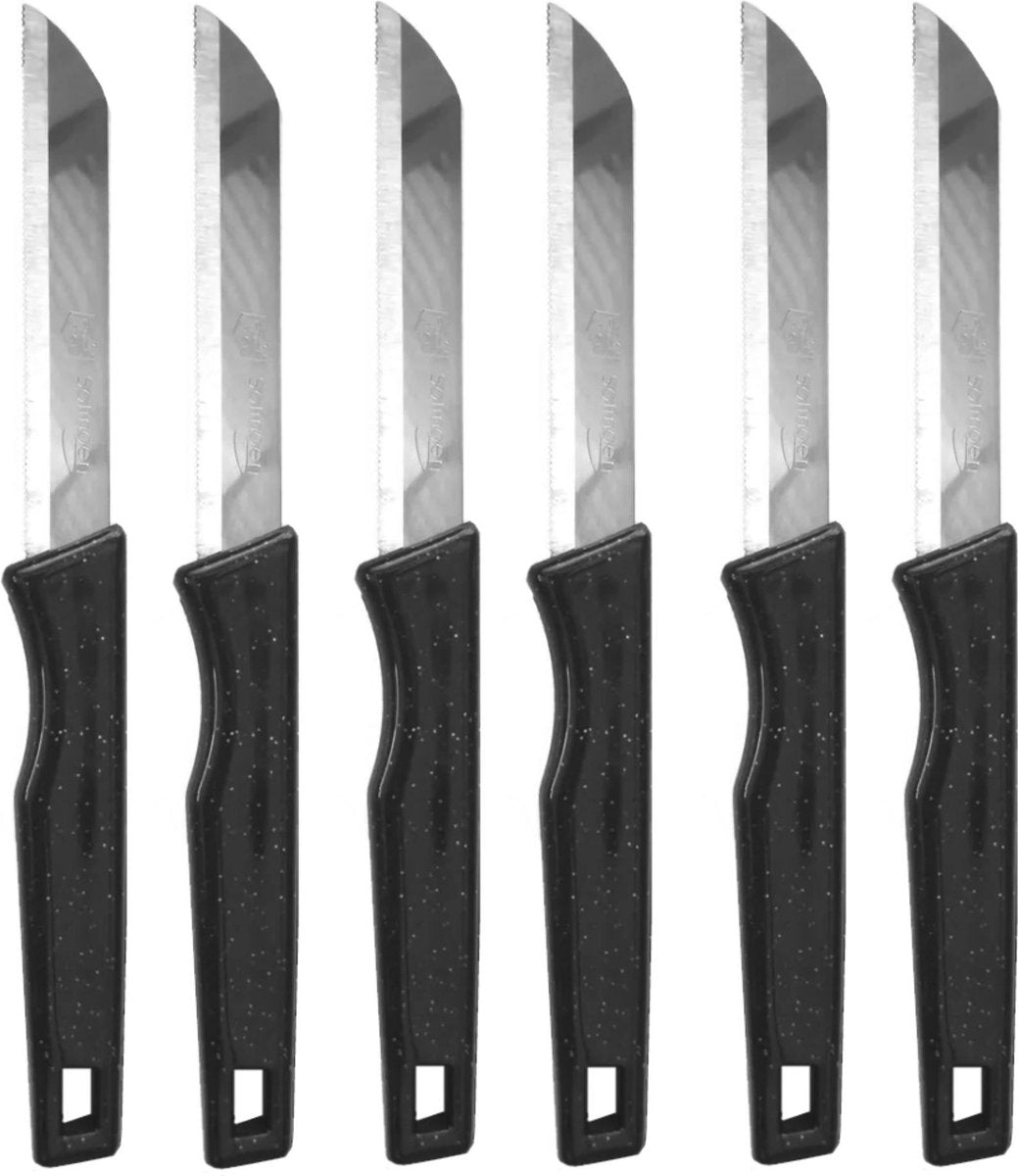 Premium Solingen 6-Piece Black Glitter Serrated Tomato Knife Set - 18.5cm Stainless Steel with Blade Covers