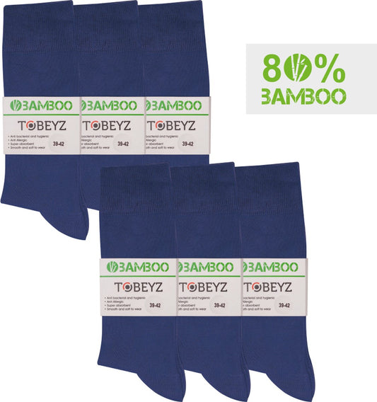 Tobeyz Premium Quality Bamboo Socks 80% - 6 Pair Set Dark Blue - Size 43-46 - Seamless Antibacterial Unisex Socks for Ultimate Comfort &amp; Health