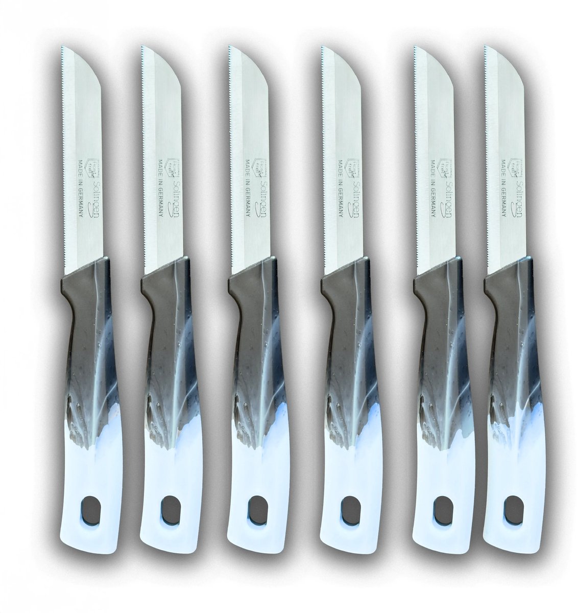Premium Solingen 6-Piece Serrated Tomato &amp; Vegetable Knife Set - 18.5cm Stainless Steel with Blade Covers &amp; Ergonomic Black Handles