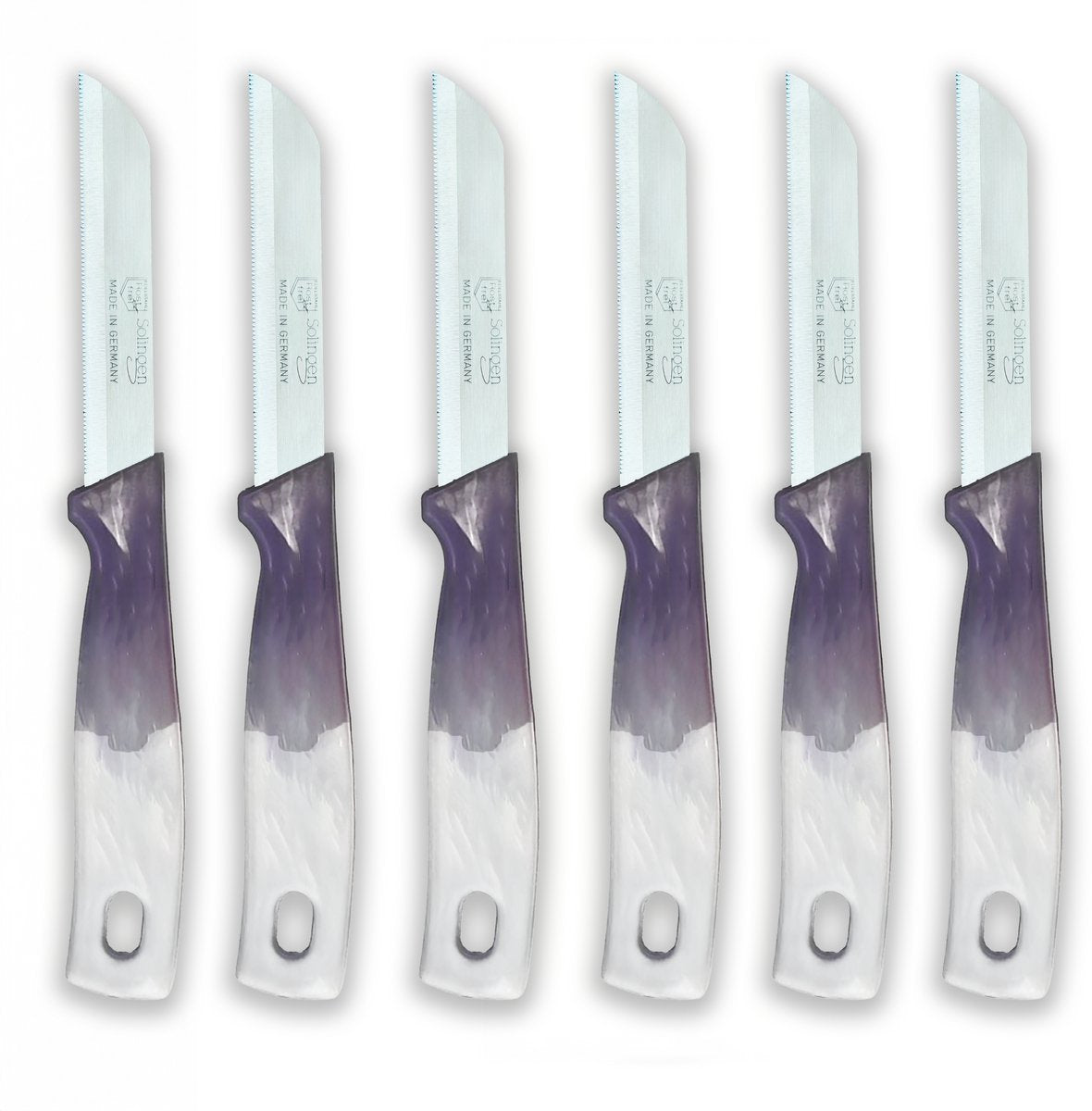 Solingen Serrated Knife - Vegetable and Tomato Knife 18.5cm with Blade Cover Ergonomic Handle Purple 6 Pieces