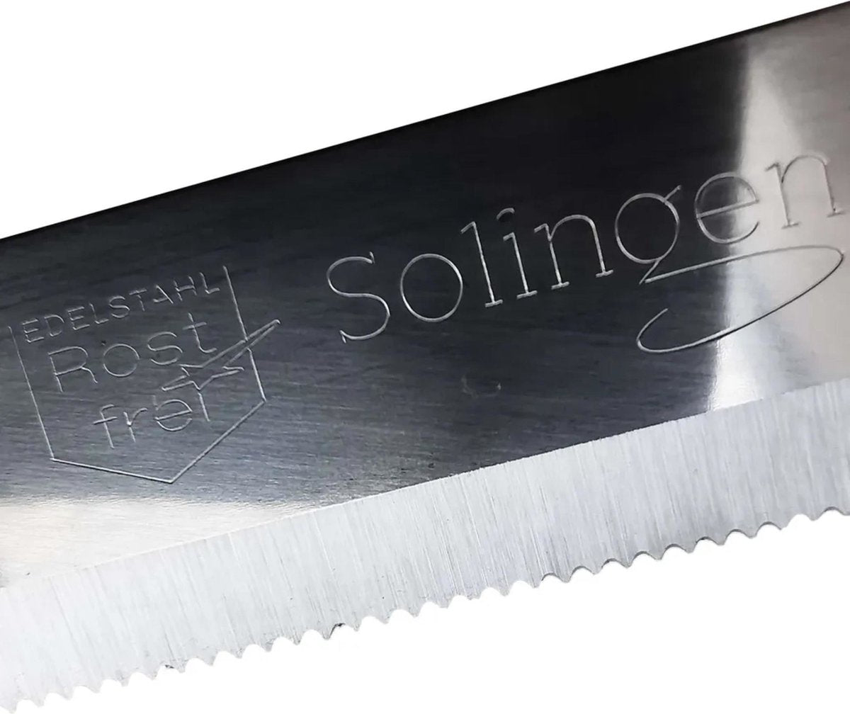 Premium Solingen 6-Piece Black Glitter Serrated Tomato Knife Set - 18.5cm Stainless Steel with Blade Covers