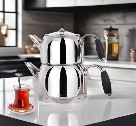 Tobeyz Alara Stainless Steel Teapot - Premium 4L Dual-Chamber Tea Set with Solar Base Technology