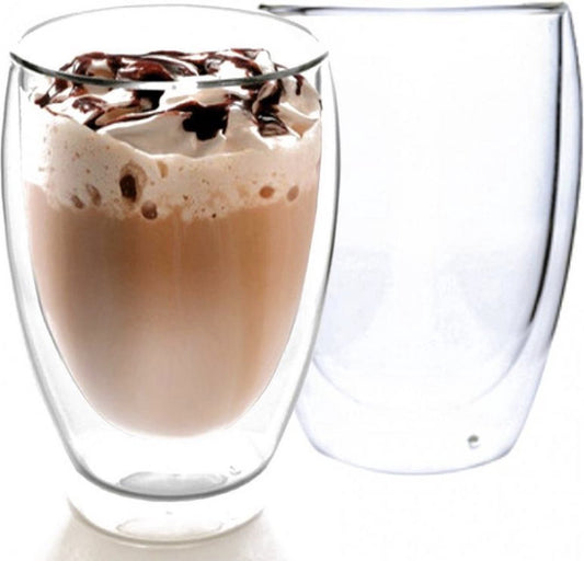 Dubbelwandige glazenset 350 ml - Set van 6 hoogwaardige borosilicaatglazen voor latte macchiato, espresso, koffie en thee met thermische isolatie 
