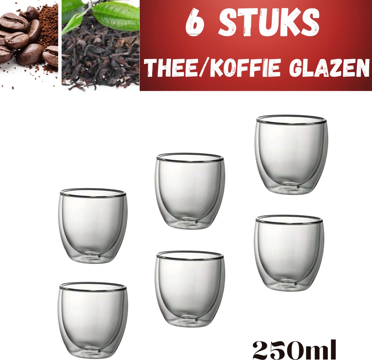 Premium 6x Double-Walled Coffee Glasses 250ml - Borosilicate Glass Cappuccino Cups &amp; Latte Glasses with Thermal Insulation for Coffee, Tea &amp; Espresso