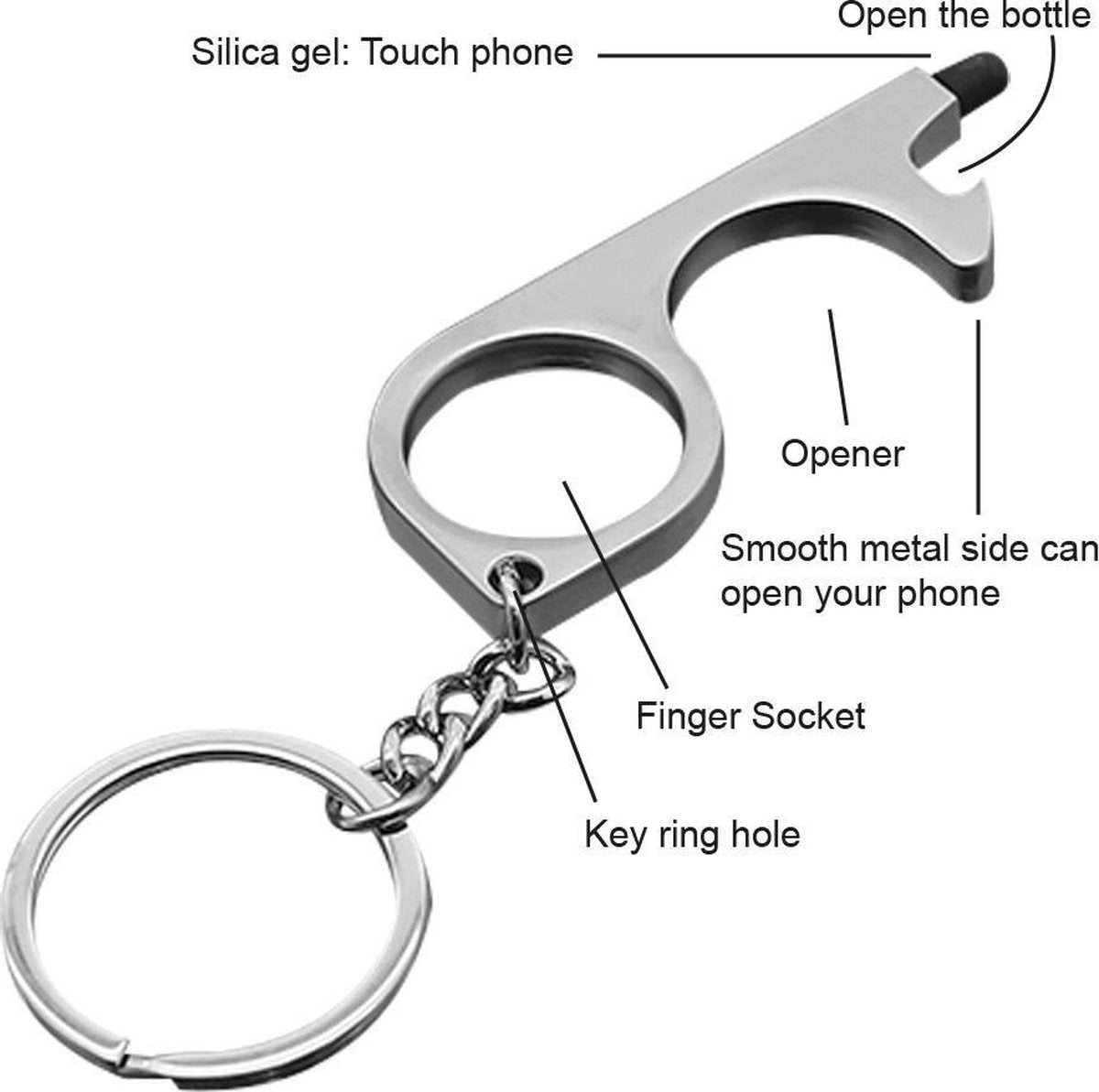 Premium Promohigh 3-Piece Silver No-Touch Keychain Set - Contactless Hygiene Tools for Safe Door Opening &amp; Touchscreen Use