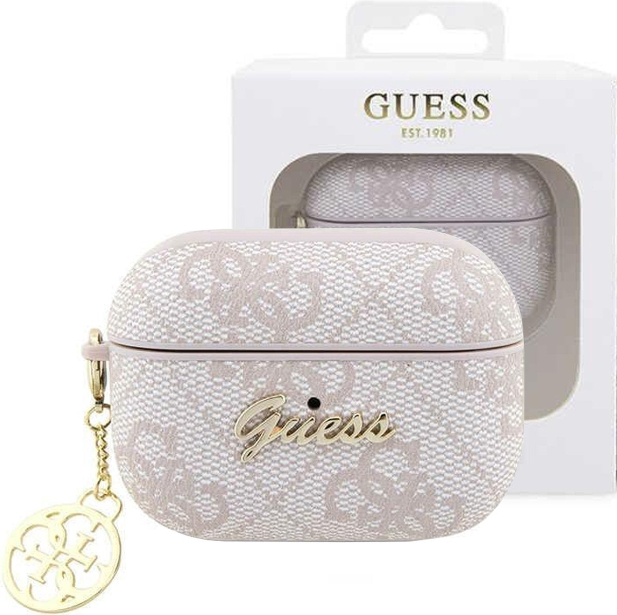Guess 4G PU Leather Case for Apple AirPods Pro 2 - Pink Designer Protection with Signature 4G Pattern &amp; Metal Logo Charm