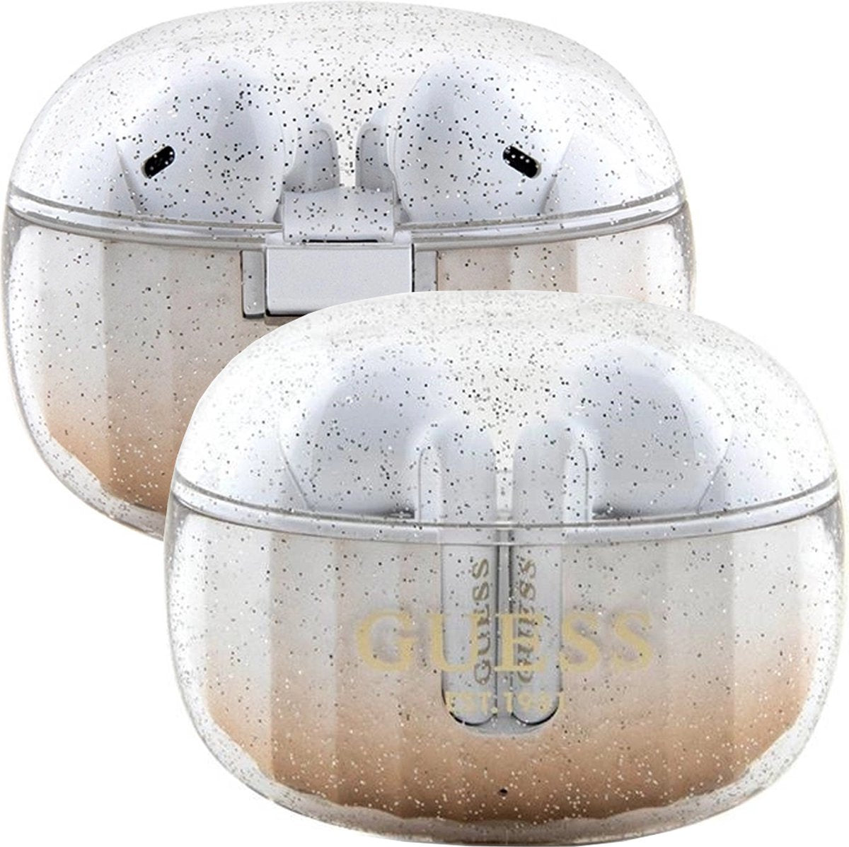 Guess Wireless Earphones TWS Glitter Gradient Gold - Luxury Designer Audio with Stunning Golden Visual Design, Premium Sound Quality &amp; Authentic Fashion Statement