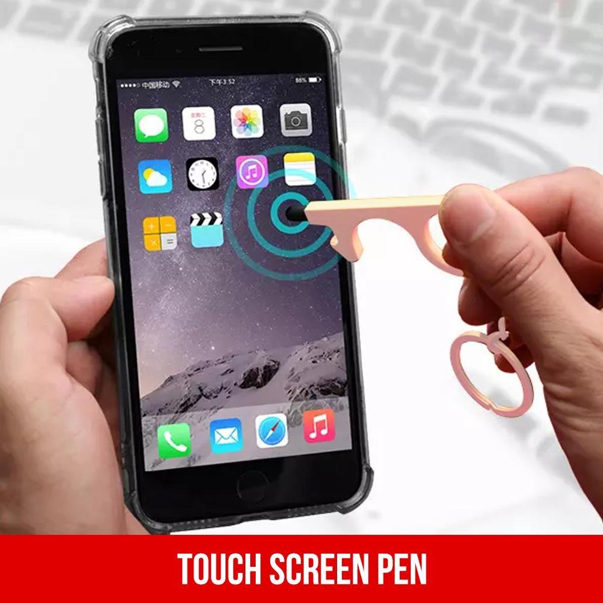 Premium Promohigh 3-Piece Silver No-Touch Keychain Set - Contactless Hygiene Tools for Safe Door Opening &amp; Touchscreen Use