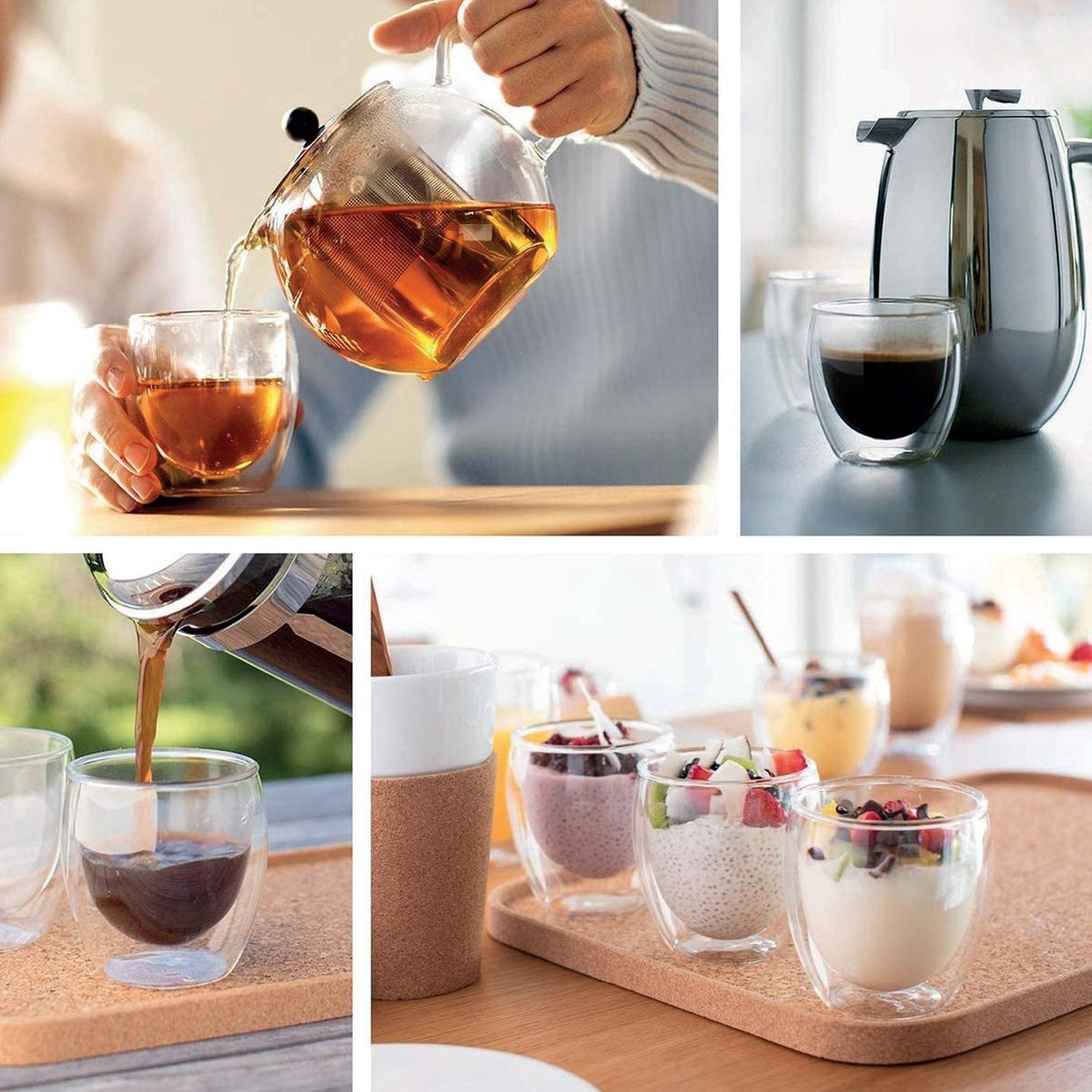 Premium 6x Double-Walled Coffee Glasses 250ml - Borosilicate Glass Cappuccino Cups &amp; Latte Glasses with Thermal Insulation for Coffee, Tea &amp; Espresso