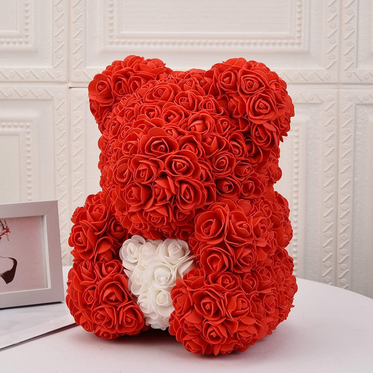 Teddybeer Rozen Valentijnsdag Liefdescadeau Rood met Wit 40cm Babyshower Baby Geboorte Meisje Inclusief Geschenkdoos 