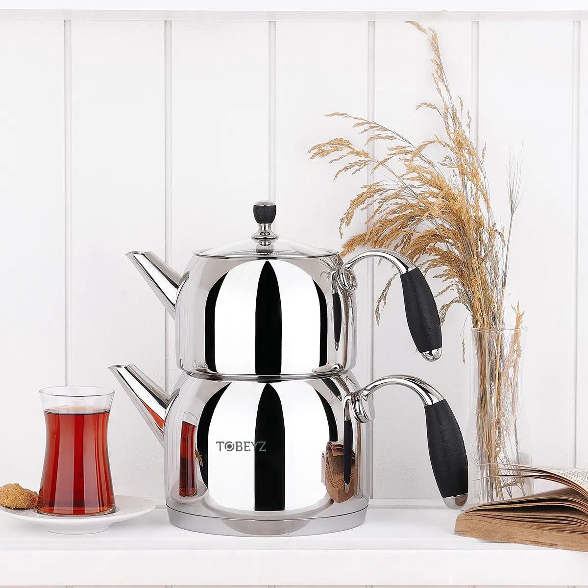 Elevate Your Tea Ritual with the Tobeyz Midi Alara Stainless Steel Teapot Set