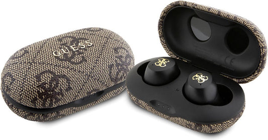 Guess True Wireless 4G Metal Bluetooth In-Ear Earbuds - Premium Designer Audio Experience with Iconic Logo, Advanced Technology &amp; Luxurious Brown Finish
