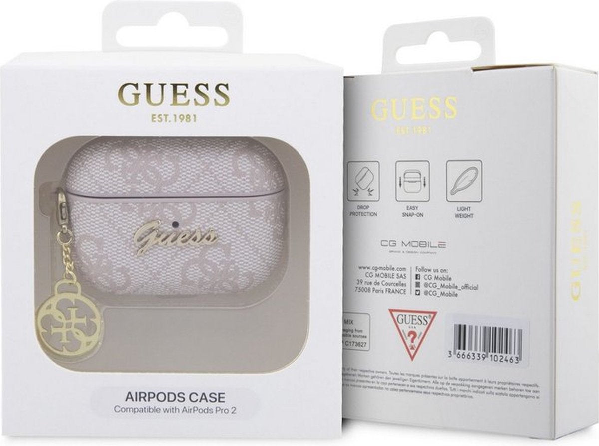 Guess 4G PU Leather Case for Apple AirPods Pro 2 - Pink Designer Protection with Signature 4G Pattern &amp; Metal Logo Charm