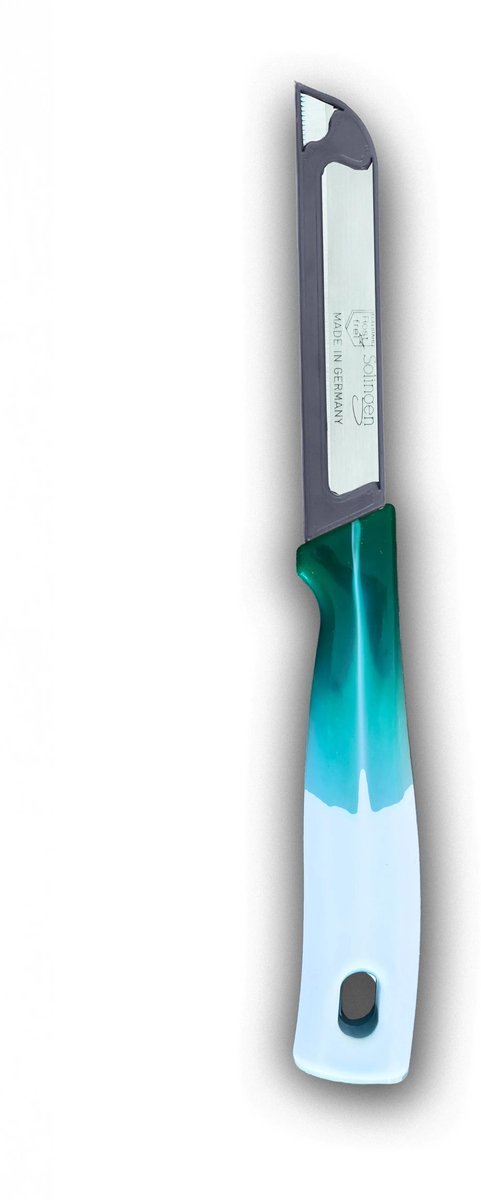 Solingen Premium Serrated Knife Set 6-Pack - Professional German Vegetable &amp; Tomato Knives with Protective Blade Covers and Ergonomic Blue Handles for Precise Cutting Performance