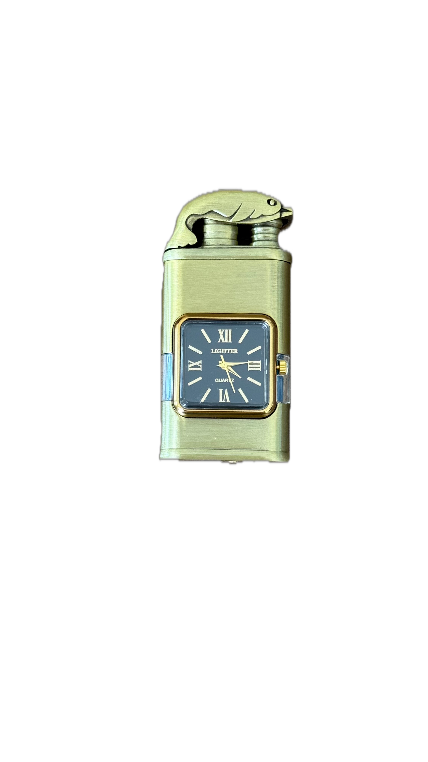 55330-Butane Aansteker - Gegraveerd met Logo en Tekst - Eigen Ontwerp - Gepersonaliseerd Cadeau - Winddicht - Vintage Horloge Bezel - Jet Dual Vlam Fakkel - Opblaasbare Gas Aansteker - Metaal met Quartz Wijzerplaat