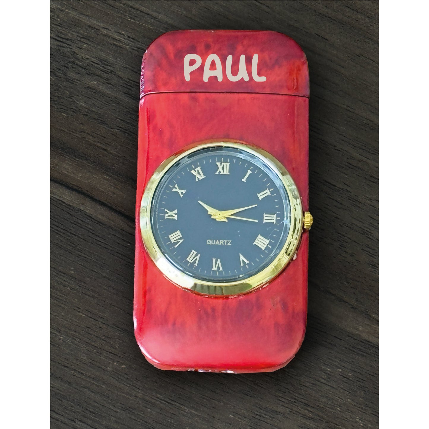 Personalized Lighters - Metal Butane Lighter - Engraved with Logo and Text - Custom Design - Personalized Gift - Windproof Lighter - Gold Watch Bezel - Jet Dual Flame Torch Refillable Gas Lighter - Metal with Quartz Dial Watch - 55350