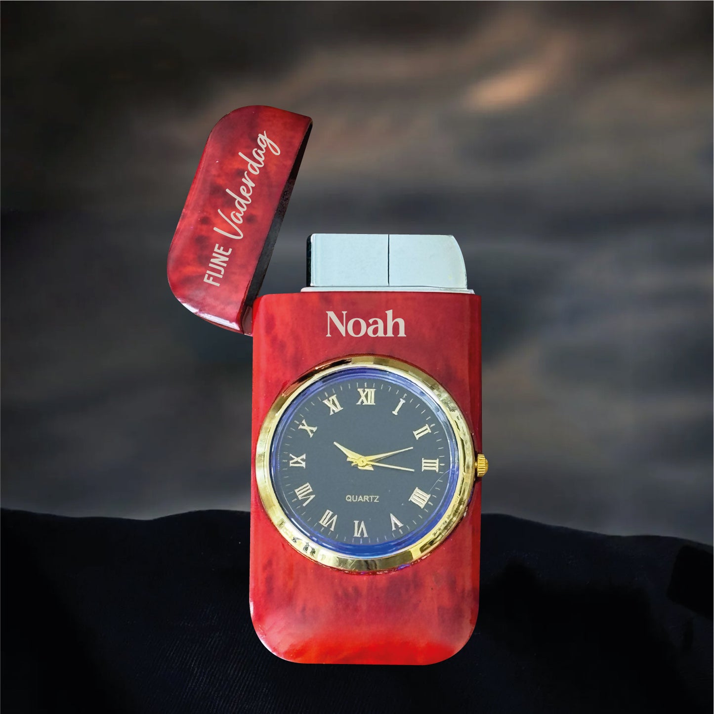 Personalized Lighters - Metal Butane Lighter - Engraved with Logo and Text - Custom Design - Personalized Gift - Windproof Lighter - Gold Watch Bezel - Jet Dual Flame Torch Refillable Gas Lighter - Metal with Quartz Dial Watch - 55350