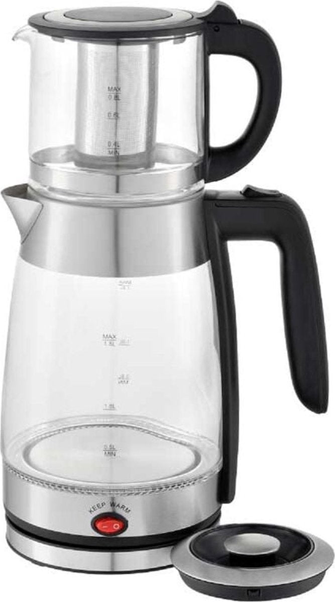 Schäfer Glass Tea Maker 74268 - 1.8L/0.8L Electric Kettle &amp; Tea Pot Set, 2200W Caymatik Silver with Keep Warm Function