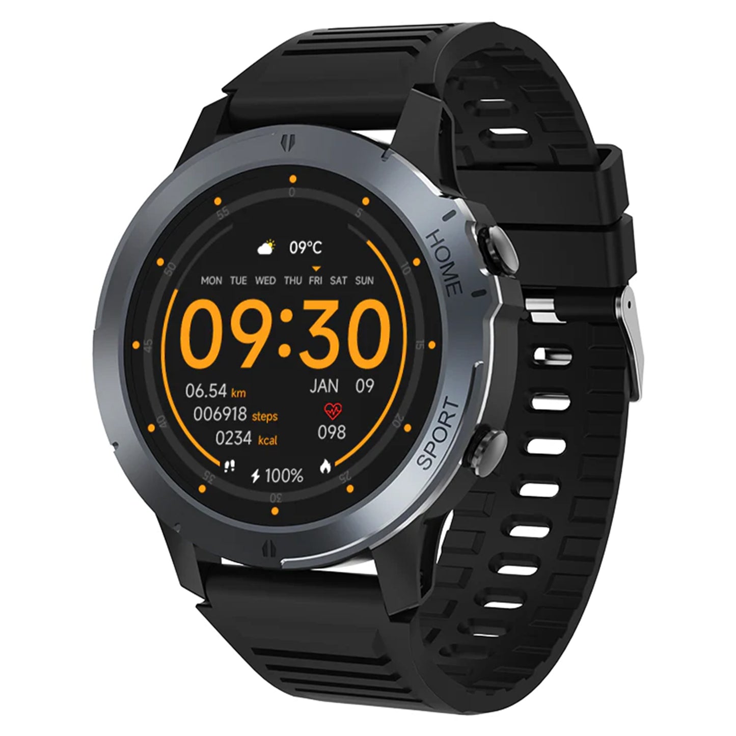 Electrox - Smartwatch met sportfuncties - Smart Horloge - Fitness Tracker - Bluetooth Smartwatch – Full Touchscreen - Bloeddruk & Hartslagmeter - Activity Tracker - Dames en Heren SmartWatch – Ronde - Zwart T35