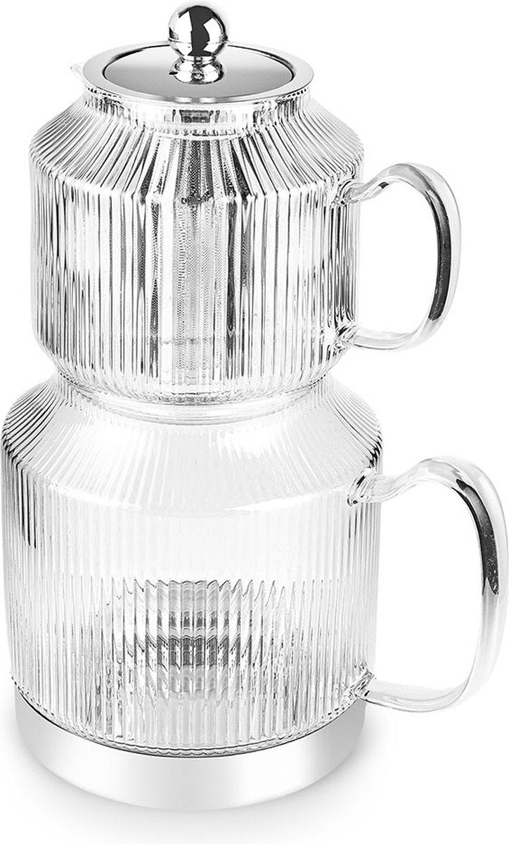 Schäfer Harmonie Glass Teapot Set - 600ml &amp; 1.5L Dishwasher Safe with Stainless Steel Base, Suitable for All Stove Types