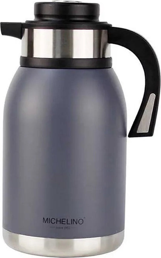 Michelino 54539 Premium 2-liter thermosfles - Dubbelwandige geïsoleerde drankdispenser en koffie-/theepot in elegant grijs voor superieure temperatuurbehoud 