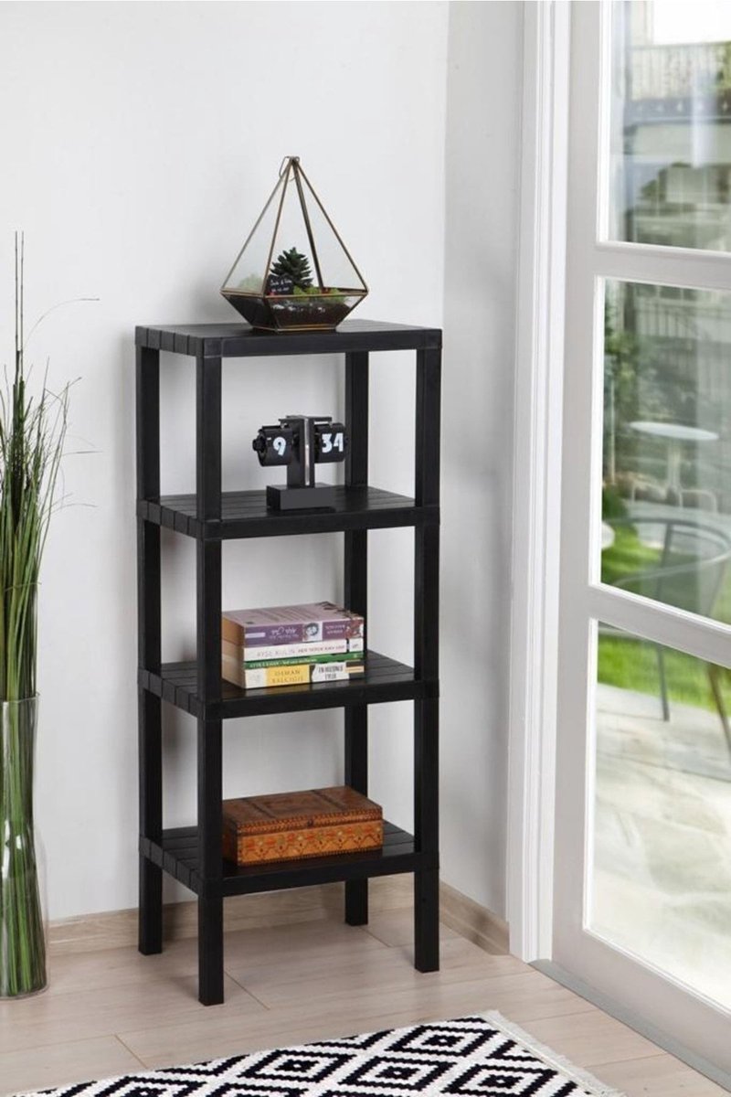 Black 4-Tier Storage Rack BPA-Free, Multi-Purpose Organizer