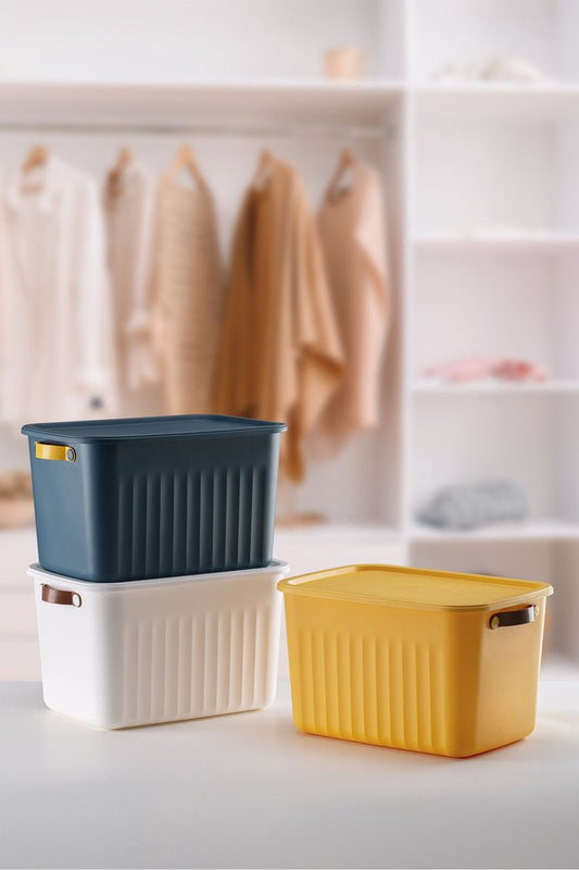 Tobeyz Trend Multifunctional Square Storage Box Set 15L - 3-Piece Premium Plastic Organization Container Set with White Lids and Colorful Buckets for Versatile Home Storage Solutions