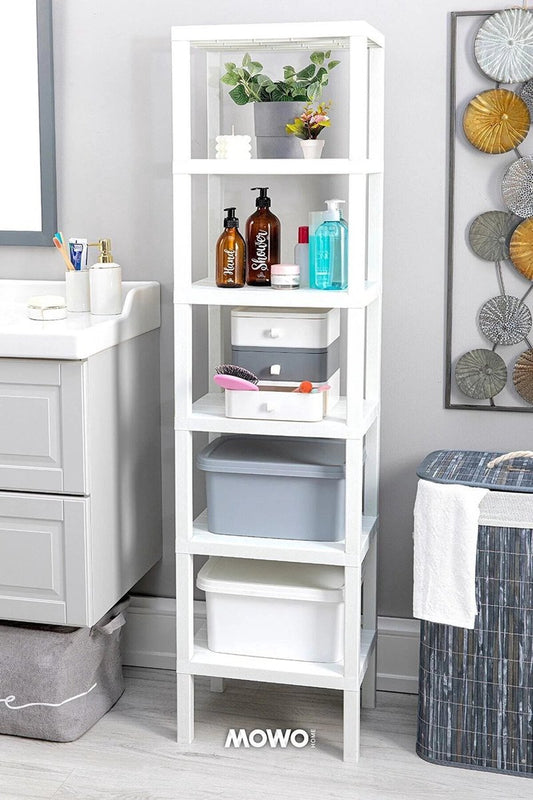 TOBEYZ Storage Box 6-Tier System 6x15L Stackable Nestable White Grey Bathroom Kitchen