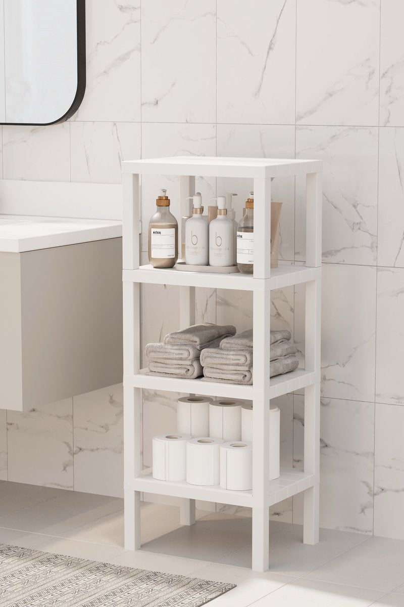 Premium 4-Tier Standing Storage Rack 38x33x100cm - White BPA-Free Multi-Purpose Bathroom and Kitchen Organization System for Maximum Space Efficiency and Modern Storage Solutions