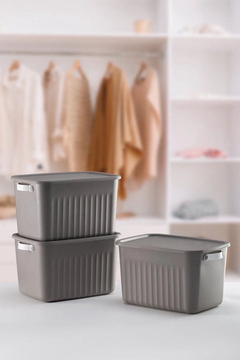 Tobeyz 15L BPA-Free Stackable Storage Bins with Lids (3-Pack, Grey)