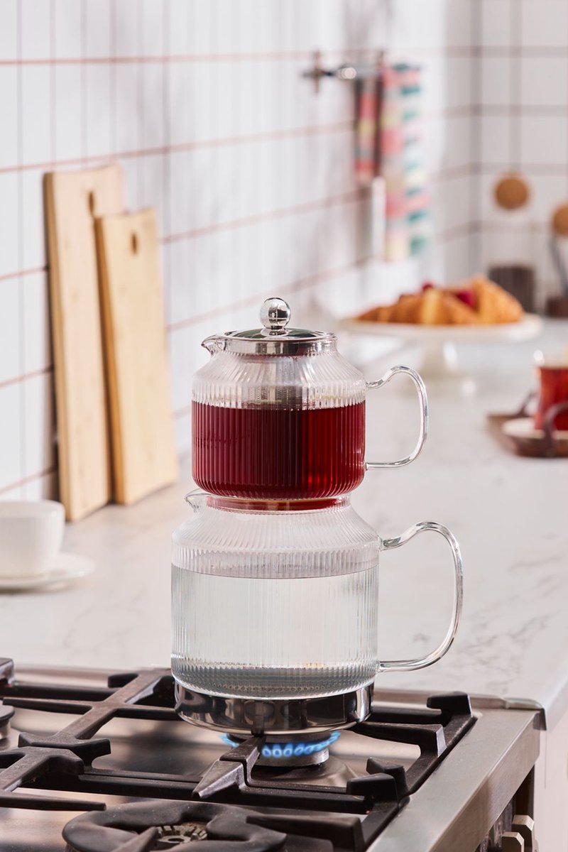 Schäfer Harmonie Glass Teapot Set - 600ml &amp; 1.5L Dishwasher Safe with Stainless Steel Base, Suitable for All Stove Types