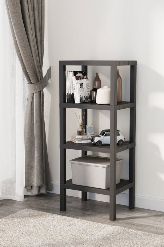 TOBEYZ Premium 4-Tier Standing Storage Rack - Brown Bathroom &amp; Kitchen Organizer Shelf, BPA-Free Multi-Level Storage Solution for Space-Saving Organization