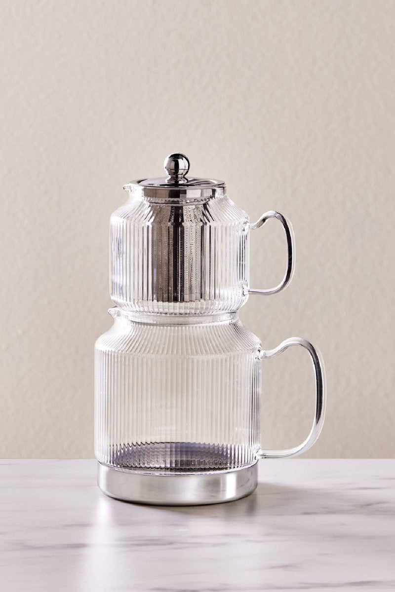 Schäfer Harmonie Glass Teapot Set - 600ml &amp; 1.5L Dishwasher Safe with Stainless Steel Base, Suitable for All Stove Types