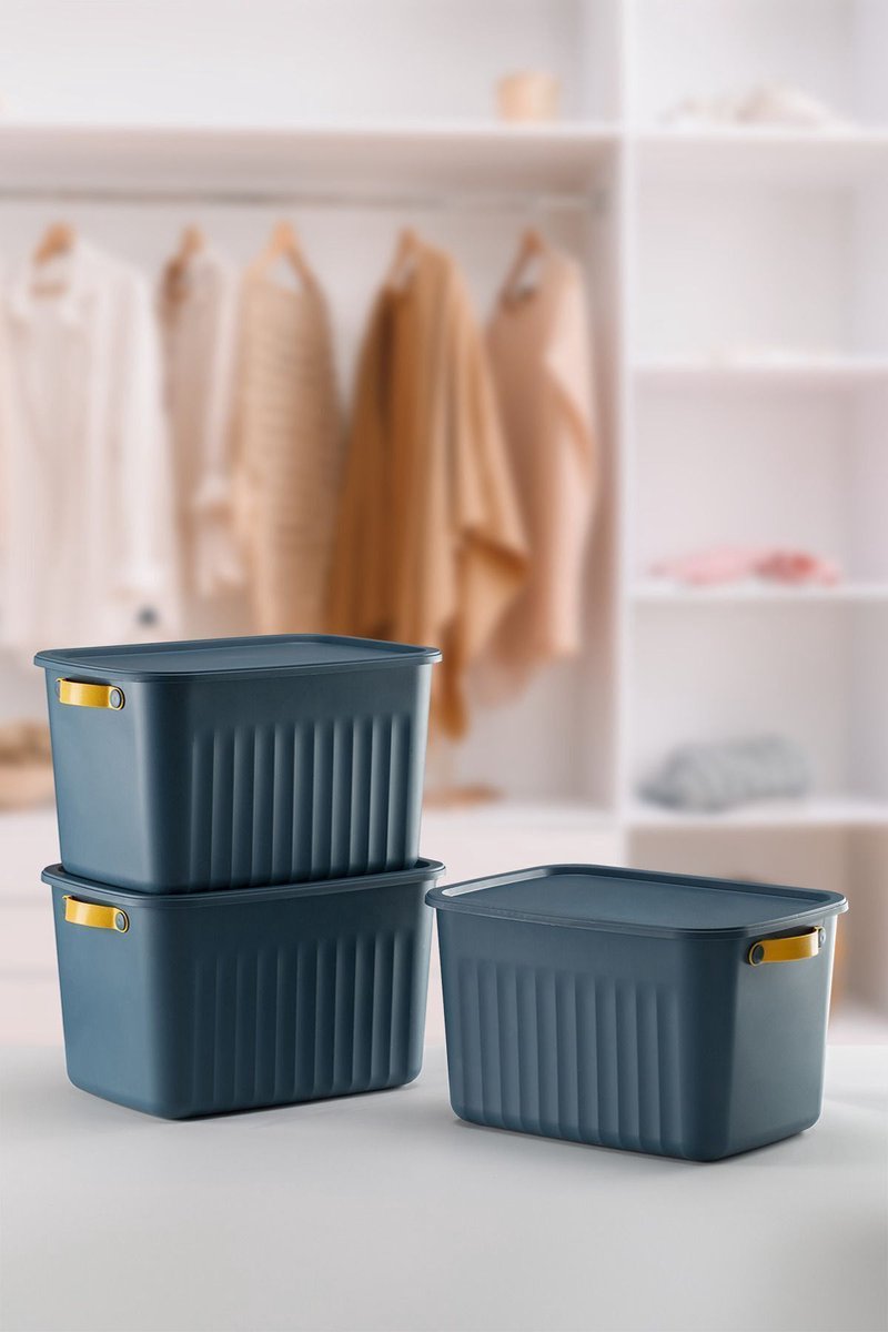 Tobeyz 15L BPA-Free Stackable Storage Bins with Lids (3-Pack, Dark Blue)