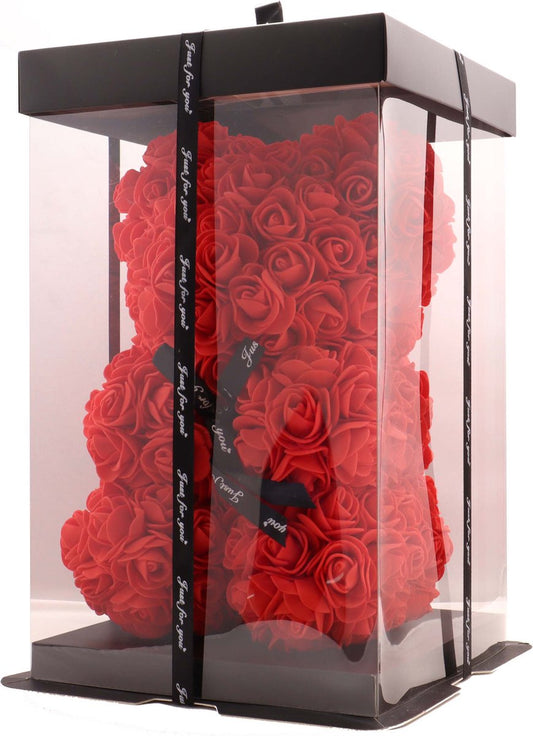 Premium Zeymem Light Red Rose Bear 25cm - Romantic Artificial Flower Teddy Bear with Luxury Gift Box for Valentine's Day, Mother's Day &amp; Special Occasions