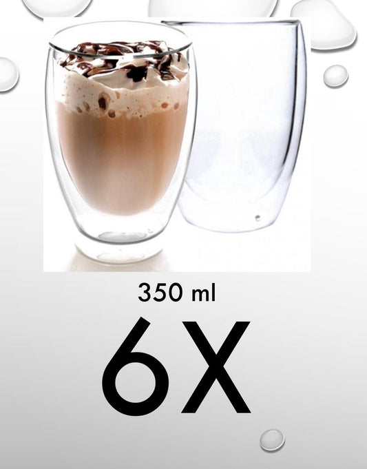 Premium dubbelwandige glazen set van 6 - 350 ml thermisch geïsoleerde koffie- en theeglazen met hittebestendige borosilicaatconstructie voor complete oplossingen voor warme en koude dranken 