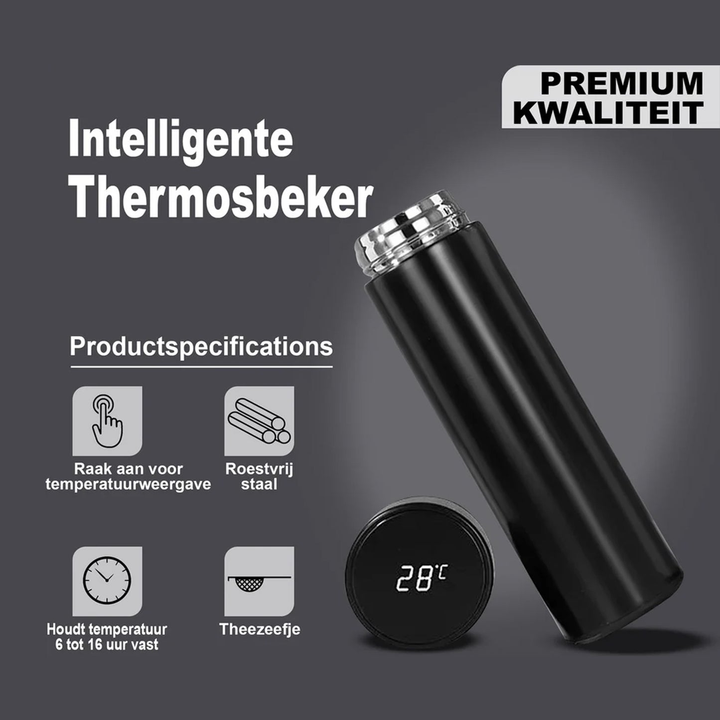 Electrox Digitale Thermosfles met temperatuur display - LED - Smart - Warm/Koud tot 12 uur - 480mL