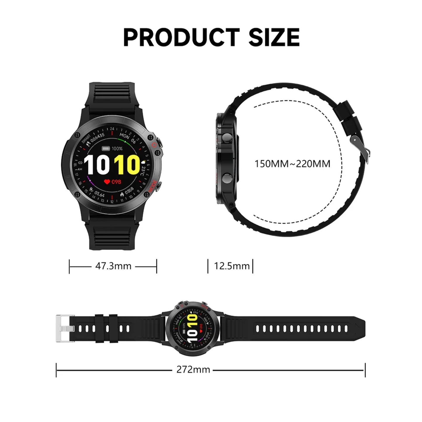 Electrox - Smartwatch met sportfuncties - Smart Horloge - Fitness Tracker - Bluetooth Smartwatch – Full Touchscreen - Bloeddruk & Hartslagmeter - Activity Tracker - Dames en Heren SmartWatch – Ronde - Zwart T35