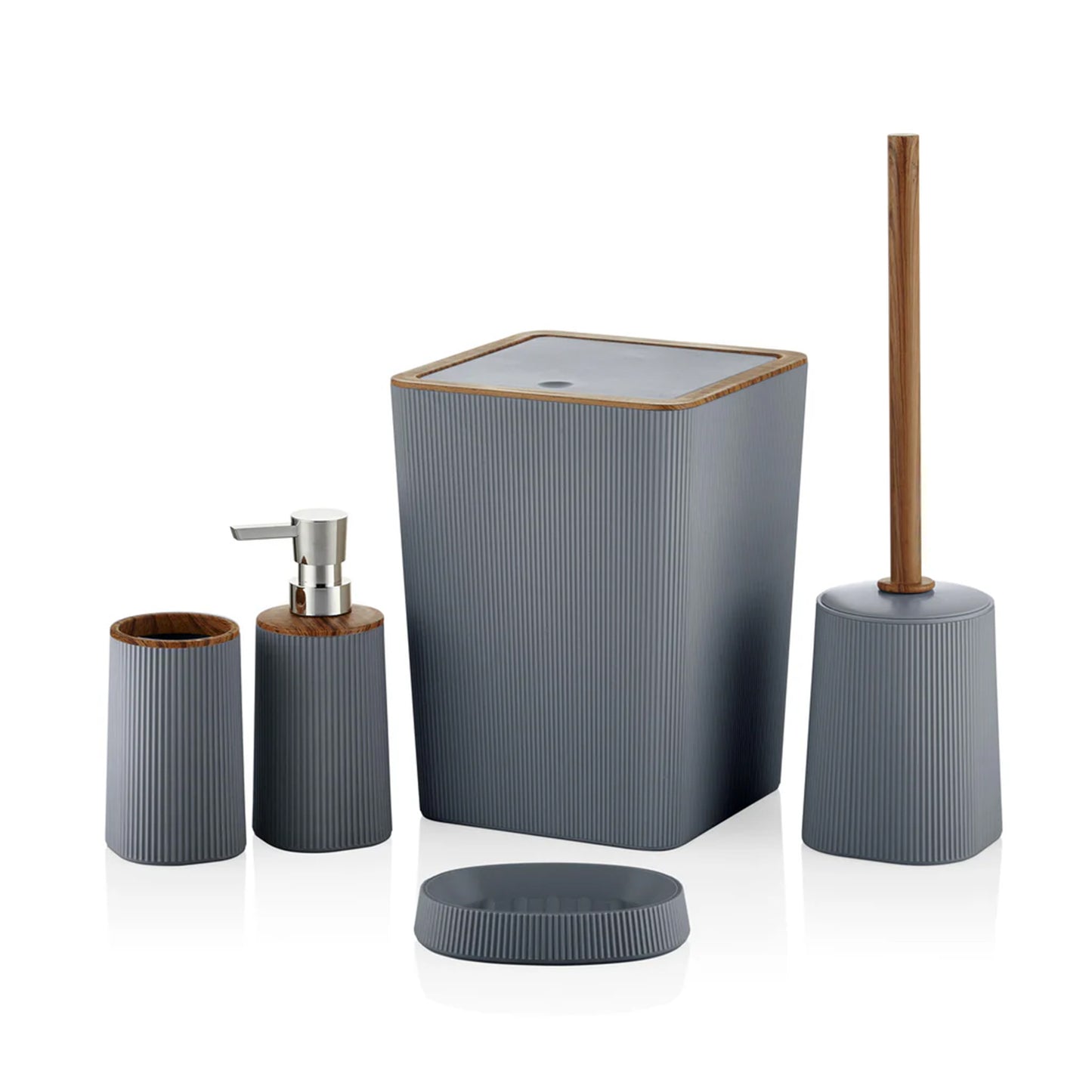 Badkamer Accessoires Bruin - Vijfdelig set - Zeepdispenser – Tandenborstel organizer – Toiletborstel & -houder – Prullenbak - 4 verschillende kleuren